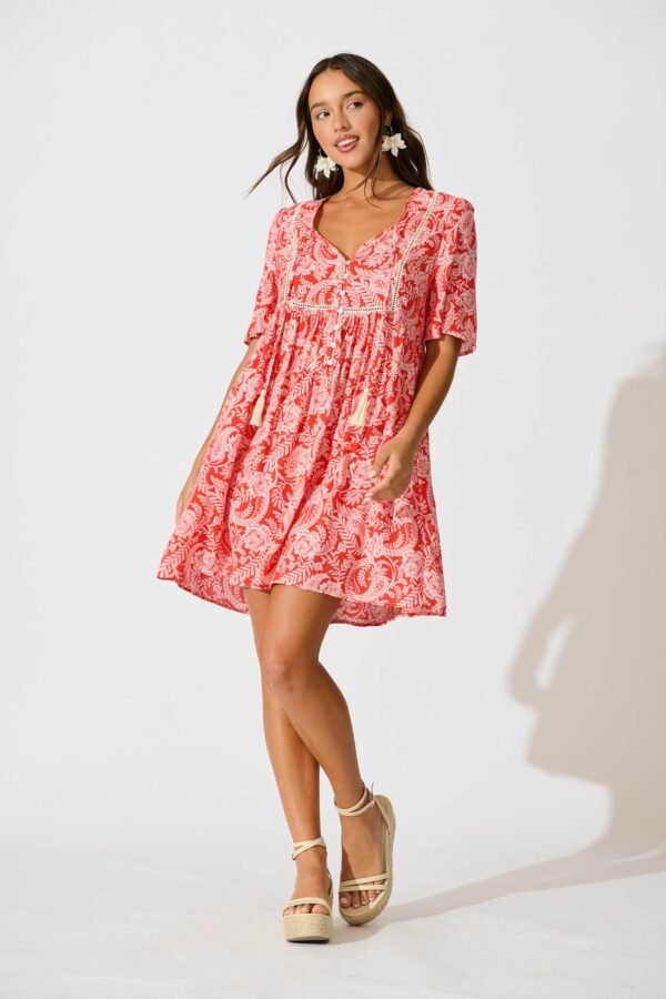 Dress in Red with White Paisley