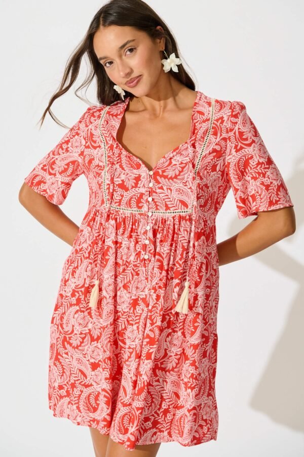 Dress in Red with White Paisley