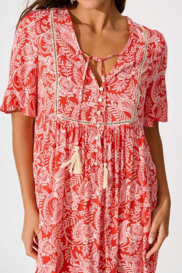 Dress in Red with White Paisley