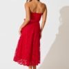 Midi Dress in Red Floral Embroidered Tulle