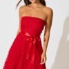 Midi Dress in Red Floral Embroidered Tulle