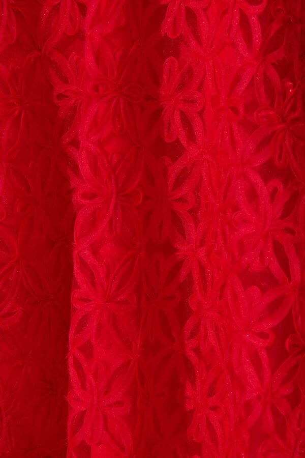 Midi Dress in Red Floral Embroidered Tulle