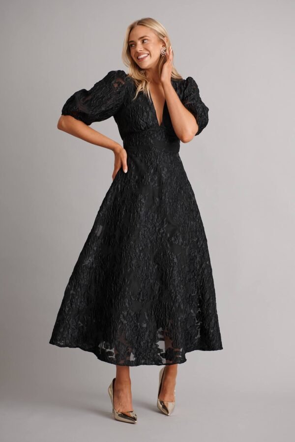 241126_StFrock_NewYears_80099-BLK-FLO_0613.jpg Midi Dress In Black Floral Organza Jacquard