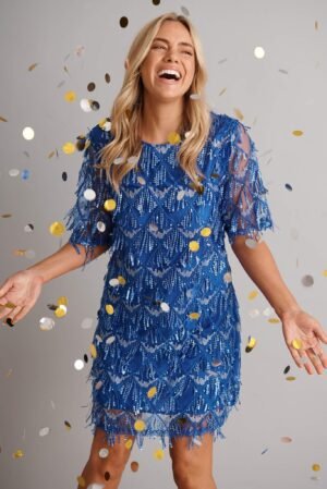 Dress In Cobalt Blue Sequin