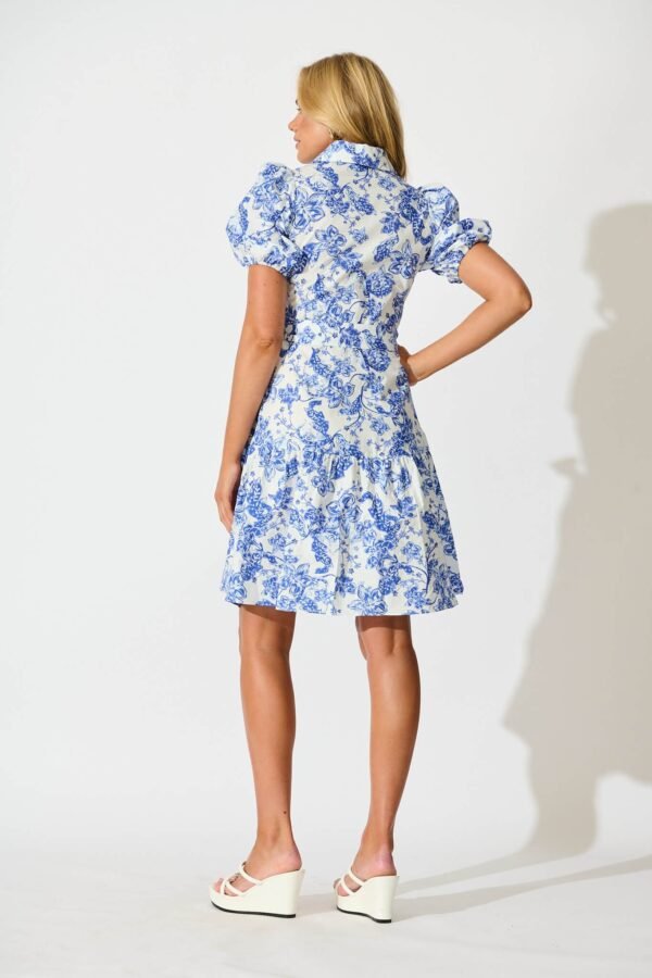 241126_StFrock_Phoebe_133288B-WHT-BLU_0149.jpg Dress in White with Blue Floral Cotton