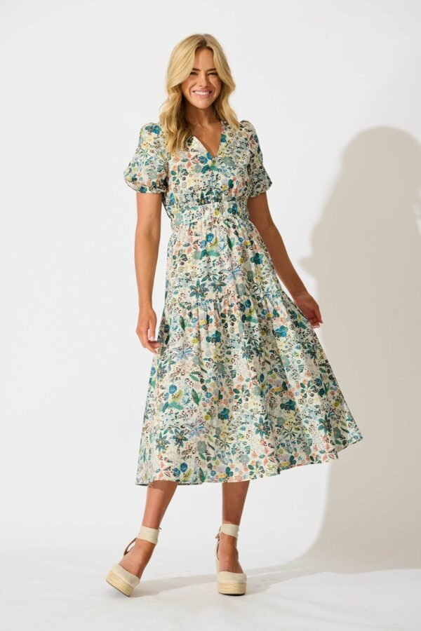 Midi Dress in Multi Floral Cotton