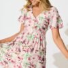 Dress in White With Pink Multi Watercolour Floral