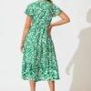 Midi Dress in Green with White Print