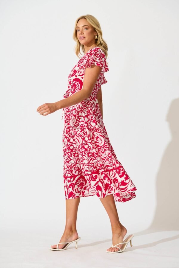 241126_StFrock_Phoebe_C24117452-RED-WHT_1065.jpg Midi Dress in Raspberry with White Print