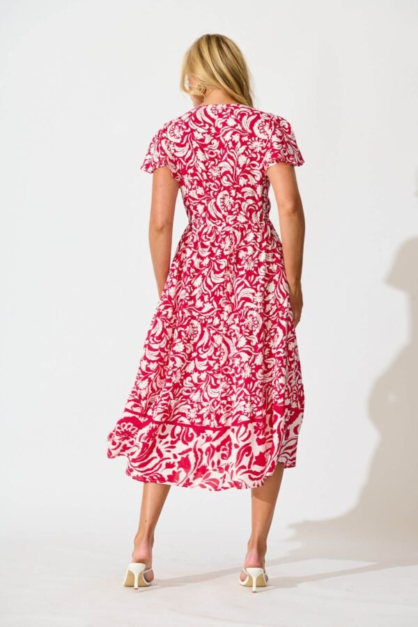 241126_StFrock_Phoebe_C24117452-RED-WHT_1069.jpg Midi Dress in Raspberry with White Print