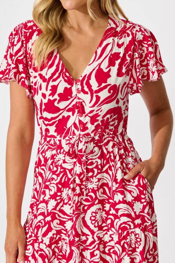 241126_StFrock_Phoebe_C24117452-RED-WHT_1083.jpg Midi Dress in Raspberry with White Print