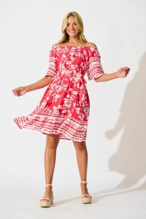 241126_StFrock_Phoebe_C24185569-RED-WHT_1002.jpg Dress in Raspberry with White Border Print