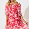 241126_StFrock_Phoebe_C24185569-RED-WHT_1021.jpg Dress in Raspberry with White Border Print
