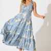 Maxi Sundress In Cream with Blue Leaf
