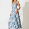 Maxi Sundress In Cream with Blue Leaf
