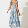 Maxi Sundress In Cream with Blue Leaf