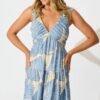 Maxi Sundress In Cream with Blue Leaf