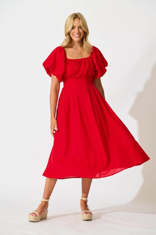 241126_StFrock_Phoebe_LOL10967-5-RED_0940.jpg Maxi Dress In Red Linen Blend