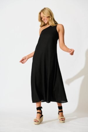 Maxi Dress in Black Linen Blend