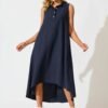 Midi Dress in Navy Linen Blend