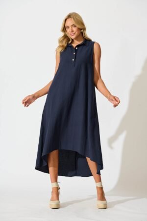 241126_StFrock_Phoebe_LOL70166-NVY_0405.jpg Midi Dress in Navy Linen Blend