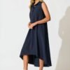 Midi Dress in Navy Linen Blend