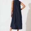 Midi Dress in Navy Linen Blend