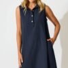 Midi Dress in Navy Linen Blend