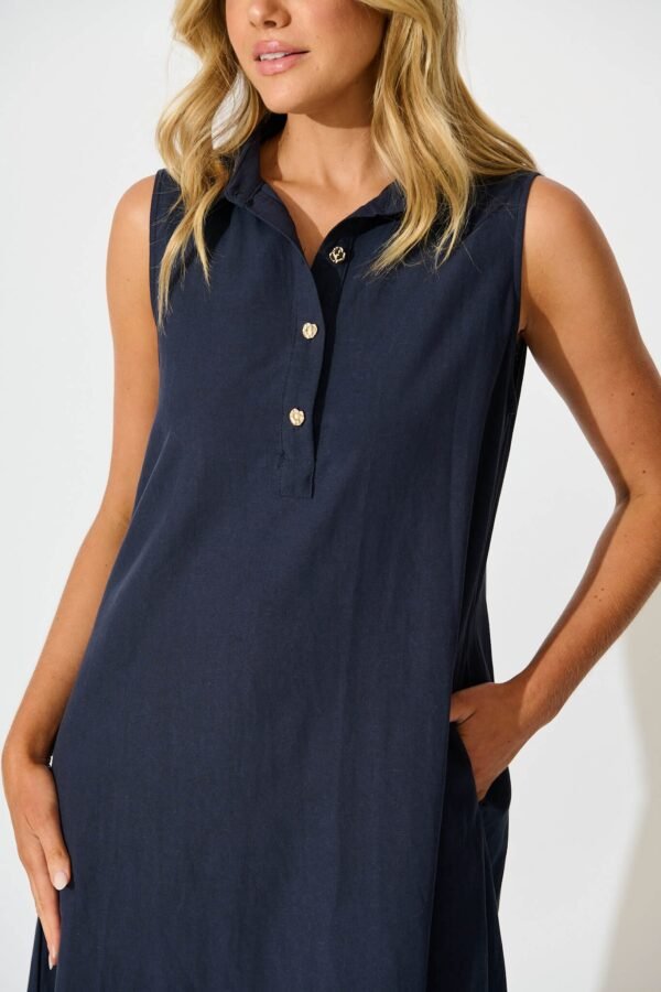 Midi Dress in Navy Linen Blend