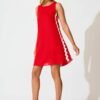 Dress in Red With White Ric Rac Trim Linen Blend