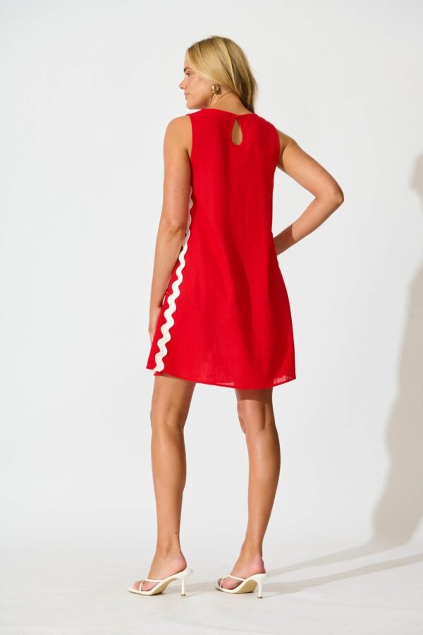Dress in Red With White Ric Rac Trim Linen Blend