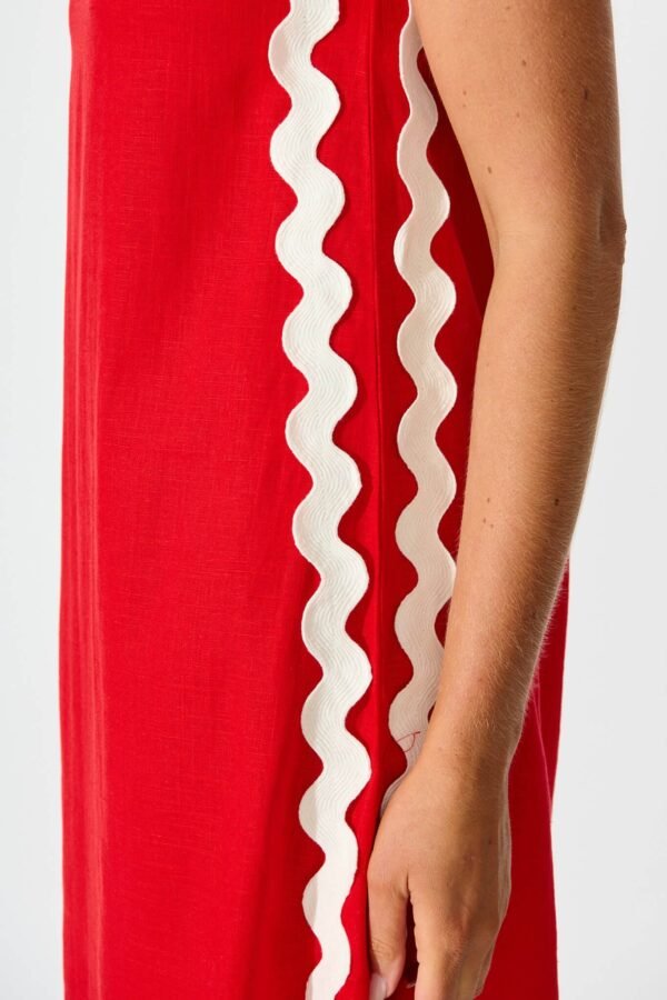 Dress in Red With White Ric Rac Trim Linen Blend