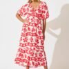 Maxi Dress in Red with White Print
