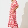Maxi Dress in Red with White Print