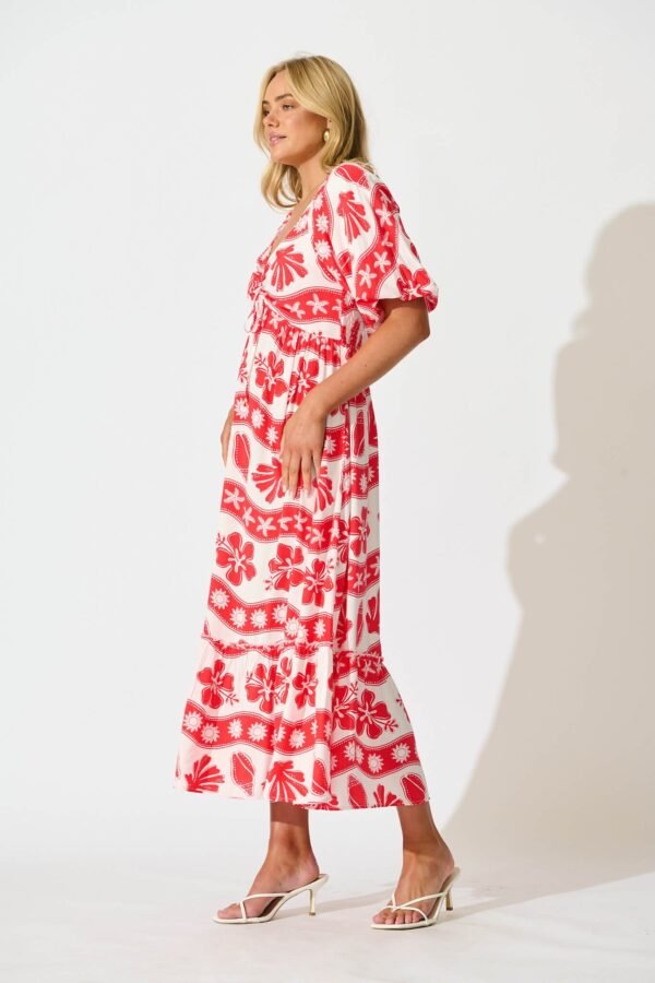 Maxi Dress in Red with White Print