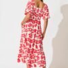 Maxi Dress in Red with White Print