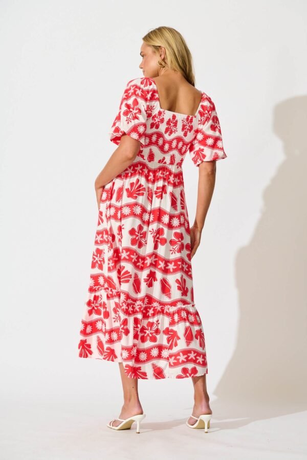 Maxi Dress in Red with White Print