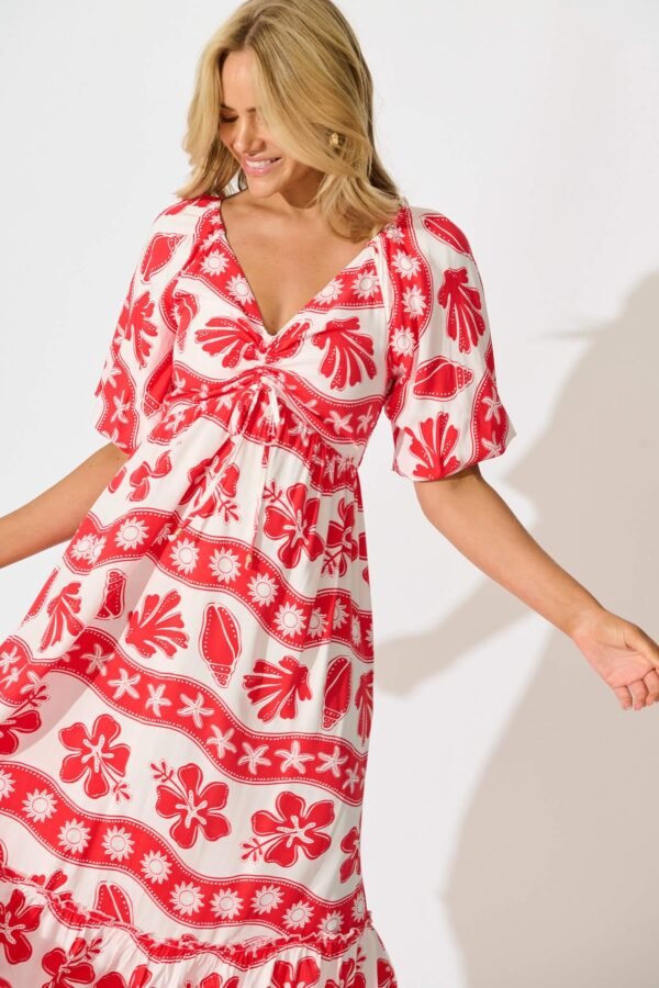 Maxi Dress in Red with White Print