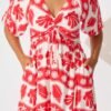Maxi Dress in Red with White Print