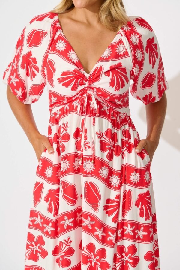 Maxi Dress in Red with White Print