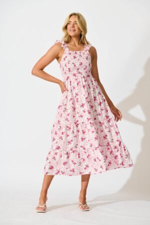 241126_StFrock_Phoebe_P24302621-PNK-FLO_0433.jpg Midi Sundress In Pink Floral Print Cotton
