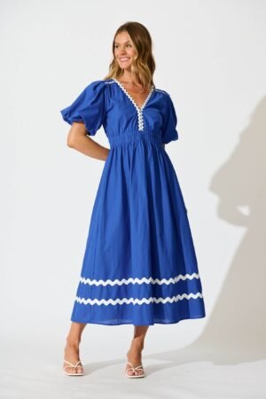 241203_StFrock_Jordan_AM_35634-BLU_1146.jpg Maxi Dress in Cobalt with White Ric Rac Trim Cotton