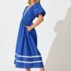 Maxi Dress in Cobalt with White Ric Rac Trim Cotton