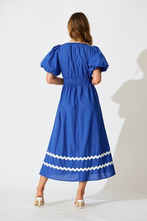 Maxi Dress in Cobalt with White Ric Rac Trim Cotton