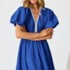 Maxi Dress in Cobalt with White Ric Rac Trim Cotton