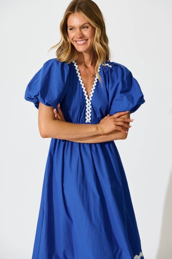 Maxi Dress in Cobalt with White Ric Rac Trim Cotton