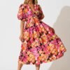 Midi Dress In Multi Floral
