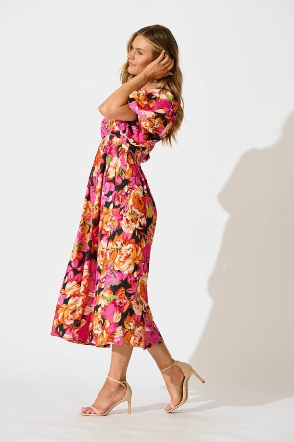 Midi Dress In Multi Floral