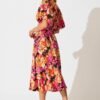 Midi Dress In Multi Floral