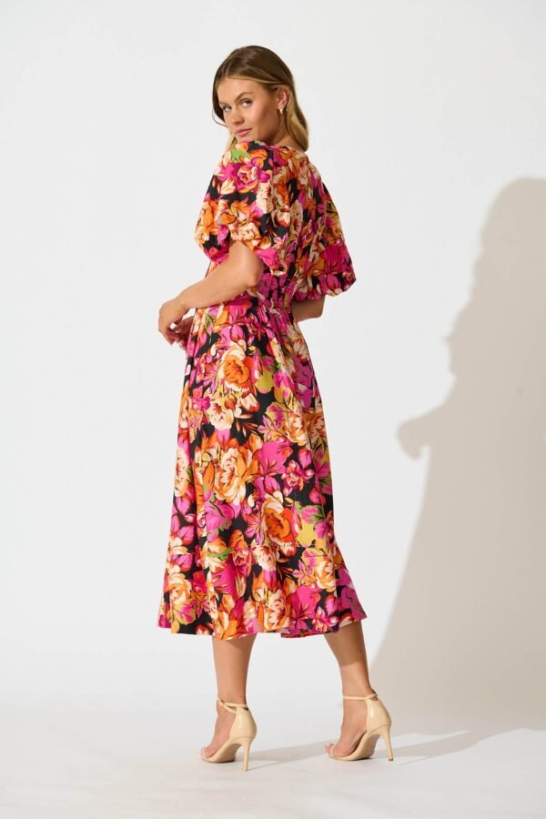 Midi Dress In Multi Floral